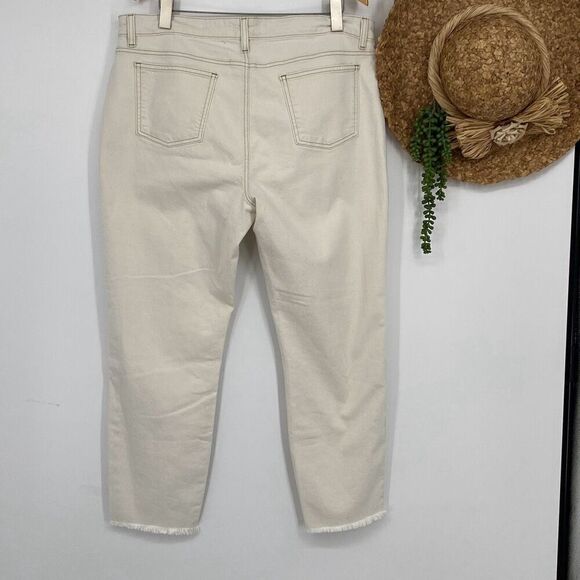 Eileen Fisher Cropped Raw Hem High-Rise Jeans Stretch Cream 16 - Picture 6 of 12